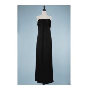 Robe Noir Soiree Longu Drapee Mariage Ceremonie Coktail Fourreau Noir Habillee Tenu Camaïeu Bustier Satin Noir Plisse Bretelles Chic Elegant Taille 40 Robe Foureau - Occasion