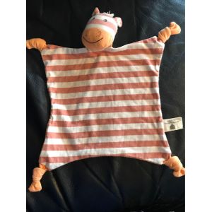 Doudou Plat Carré Hochet Apple Park Poncho Le Poney Rayé Marron Et Blanc 30 Cm Coton - Occasion