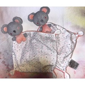 Doudou souris Mots D&rsquo;enfants rose blanc mouchoir cape petits pois lot de deux doudous jolies souris mots d&rsquo;enfant soft toys mouse baby - Occasion