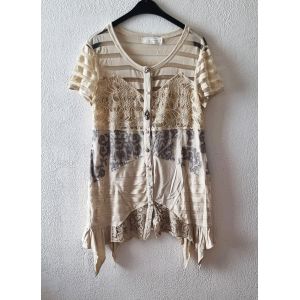 Robe Ou Tunique Elisa Cavaletti Taille L/ 40 Tons Crème Beige Et Gris Tbe - Occasion