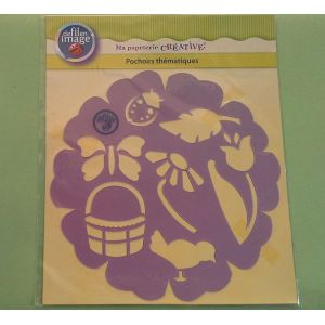 Pochoir Panier Poussin Papillon Fleur Coccinelle P&acirc;ques Scrapbooking D&eacute;coration 17cmx17cm - Occasion