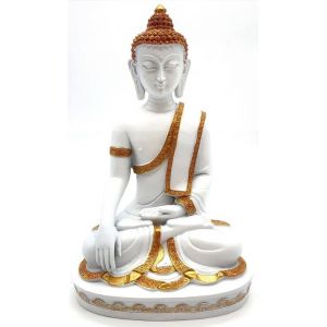Statue R&eacute;sine Bouddha M&eacute;ditation Blanc / Or 28 cm - Occasion