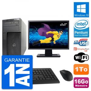 PC Tour Dell T1650 Ecran 22" Pentium G2020 RAM 16Go Disque 1To Windows 10 Wifi - Occasion