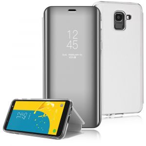 Coque Samsung Galaxy J6+ Plus Clear View Etui À Rabat Cover Flip Case Etui Housse Miroir Antichoc Coque Pour Samsung Galaxy J6 +Plus Argent - Occasion