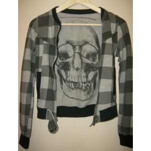 Blouson Gilet À Carreaux Gris Taille S Motif Tête De Mort - Occasion