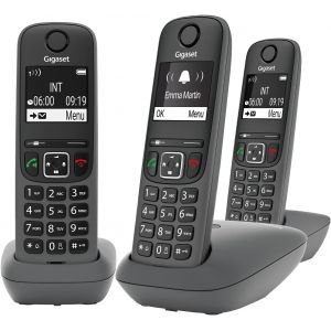 MONDODIGITALE-A695 Trio - Téléphone Dect Sans Fil - 3 Combinés Avec Grand Écran À Haut Contraste - Excellente Qualité Audio - Fonction Mains Libres - Protection D'Appels, Gris [Version Française] - Occasion