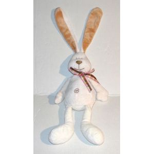 doudou peluche lapin grande oreilles nombril en spirale avec ruban carreaux minouche 50cm - Occasion