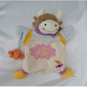 Doudou Plat Marionnette Vache Les Bonbons Blanc Rose Bleu Doudou Et Compagnie - Occasion