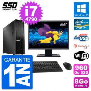 PC Lenovo P300 SFF Ecran 22" Intel i7-4790 RAM 8Go SSD 960Go Windows 10 Wifi - Occasion