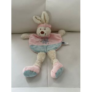Doudou Peluche Lapin Tex Bleu Ciel Et Rose Pale Fleur - Occasion