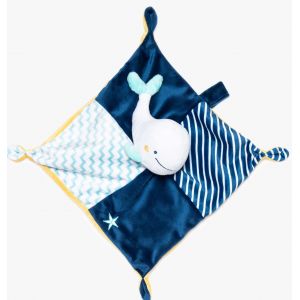 Doudou Baleine Bleu Blanche Carre Bleu Marine Jaune Blanc Peluche Jouet Bebe Simba Toys Benelux Nicotoy - Occasion