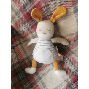 Doudou Peluche Lapin Dormeur Grille Rayé Bleu Moutarde Tout Doux Love Tape À L Oeil - Occasion
