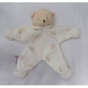 Doudou Peluche Plat Ours Blanc et Beige Motif Mouton Pasito à Pasito 28 cm - Occasion