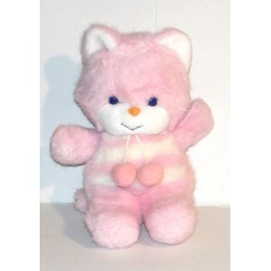 peluche chat blanc et rose ajena doudou pompom vintage 33 cm - Occasion