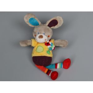 Doudou Lapin Gris Jaune Violet Multicolore Mots D'enfants - Occasion