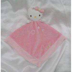 Doudou Plat Hello Kitty Rose Broderie Fleur Dessous Vert Grelot Jemini Sanrio - Occasion