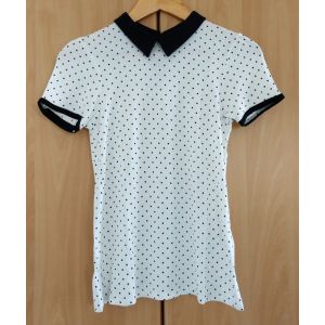 T Shirt Blanc A Points Noirs. Col Claudine. Pimkie. Viscose. Taille 36 - Occasion