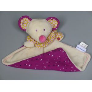 Doudou souris mouchoir Vertbaudet blanc violet - Occasion