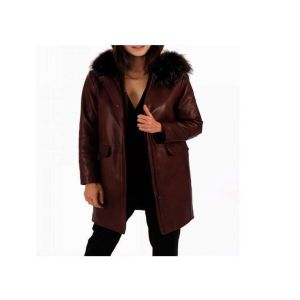 Grand Blouson Cuir Agneau Italy Veste Peau Souple Trappers Compagny Warpper's Canada Manteau Capuche Fourrure Marmotte Chocolat Coat L Dame Elegant Couvrant Vetement Qualite Brun Automne Hiver Marron - Occasion