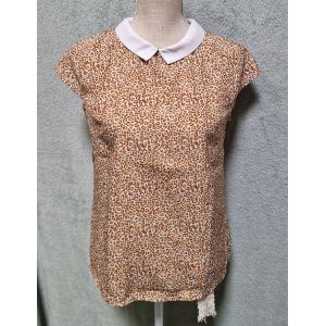 Blouse Léopard Et Col Claudine Blanc Taille S, Très Bon État - Occasion
