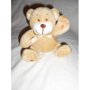 Doudou Ours Beige Crme Ecru Beige Ruban Dore Empreinte De Patte By Kimbaloo La Halle Assis 15cm - Occasion