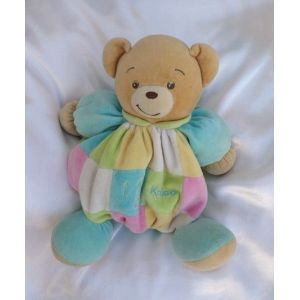 Doudou Peluche Ours Boule Patchwork 123 Bleu Dos Vert Kaloo - Occasion