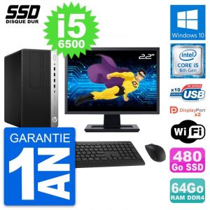 PC Tour HP ProDesk 600 G3 Ecran 22" i5-6500 RAM 64Go SSD 480Go Windows 10 Wifi - Occasion