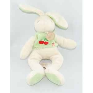 Babynat Doudou Lapin Blanc Cr&egrave;me Vert Broderie Cerise - Occasion