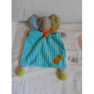 Doudou Elephant Mots D'enfants Siplec Leclerc Plat Rectange Orange Bleu Vert Vichy Pois Echarpe Orange Ecusson Pomme Champignon - Occasion