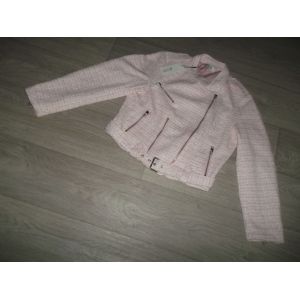 Veste Style Perfecto Molly Bracken Tweed Rose Blanc Taille L Neuve - Occasion