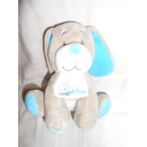 Doudou Chien Assis Arthur Et Lola Bebisol Omega Pharma Bleu Gris Fleur Parme Mauve Lilas Violet - Occasion