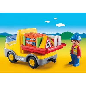 Lot 2 Boites Playmobil 1 2 3 - Le Chantier - Camion Benne, Figurine Et Accessoires + Ouvrier Avec Brouette - Occasion