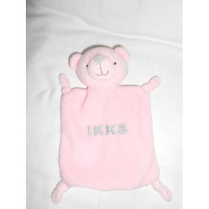 Doudou Plat Ours Rose Ikks Broderie Gris Carre 4 Noeuds - Occasion