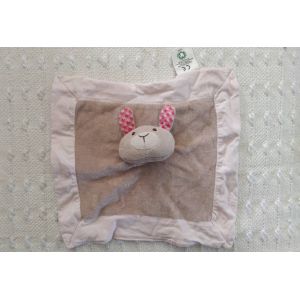 Doudou Plat Lapin Nature Et Decouvertes Beige Et Rose Velours Et Coton Anneau De Dentition Tissu Fleuri Au Niveau De Oreilles - Occasion