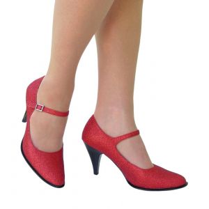 Chaussures De Fêtes Escarpins À Bride Haut Talons 8 Cm Rouge Paillette Pleaser Fr 38 Us8 - Occasion