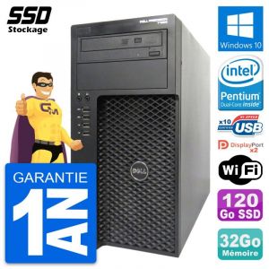 PC Tour Dell Precision T1650 MT Pentium G2020 RAM 32Go SSD 120Go Windows 10 Wifi - Occasion