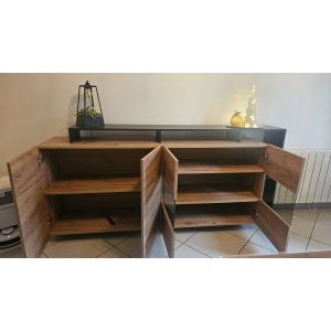 Buffet 4 Portes Avec Leds - Bois Naturel Clair Et Anthracite - Occasion