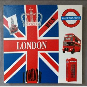 Tableau Cadre Mural. Londres. London. Drapeau. Bus. Cabine Telephonique. Couronne Royale. 28,2 X 28,2 Cm - Occasion