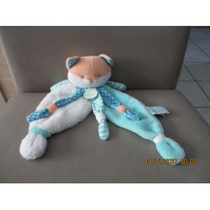 Doudou Plat Chat Bleu Turquoise Et Blanc Baby Nat - Occasion