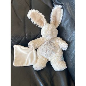 Doudou Peluche Lapin Blanc Chin&eacute; Marron Gris Avec Mouchoir Les Flocons BabyNat 30cm - Occasion