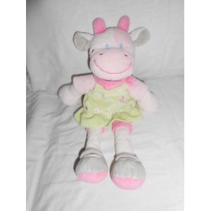 Doudou Nicotoy Vache Rose Vert Papillon Fleur Chausson Gris Bandana Foulard Rose 37cm - Occasion