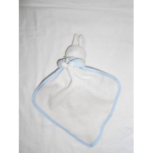 Doudou Peluche Lapin Bleu Col Vert Plat Mouchoir Lange Blanc Klorane - Occasion