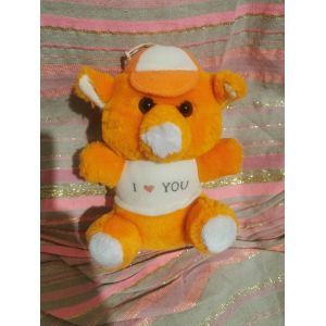 Doudou Peluche Cochon Orange Blanc I Love You Casquette Cp Vintage - Occasion