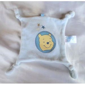 Doudou Plat Bleu Winnie L&#39;Ourson Jaune 4 Noeuds Carrefour Disney - Occasion