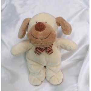 Doudou Peluche Chien Ecru Beige Echarpe Rayures Marron Rouge Nicotoy - Occasion
