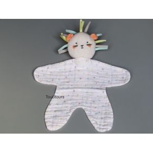 Doudou lion plat lange blanc rubans DPAM - Occasion