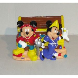 Figurine Mickey Pirate Et Minnie Mouse - Tirelire Coffre Vintage Monogram Disney - Occasion