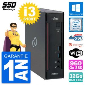 Mini PC Fujitsu Esprimo Q956 Intel i3-6100T RAM 32Go SSD 960Go Windows 10 Wifi - Occasion