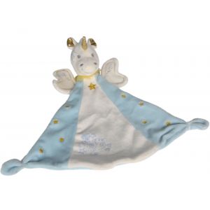 Doudou licorne blanc bleu Nicotoy étoiles dorées Simba toys Benelux jouet bébé unicorn baby - Occasion
