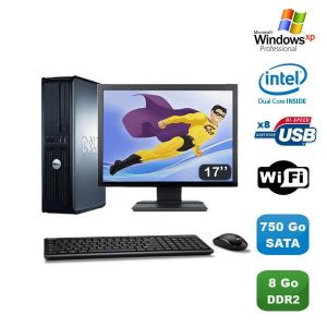 Lot PC DELL Optiplex 760 DT Intel E5200 2,5Ghz 8Go DDR2 750Go WIFI XP Pro + 17 - Occasion